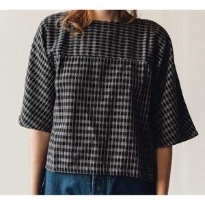 Ace & Jig Womens Medium Black Cream Textured Woven Cotton Boxy Mae Top in Opera